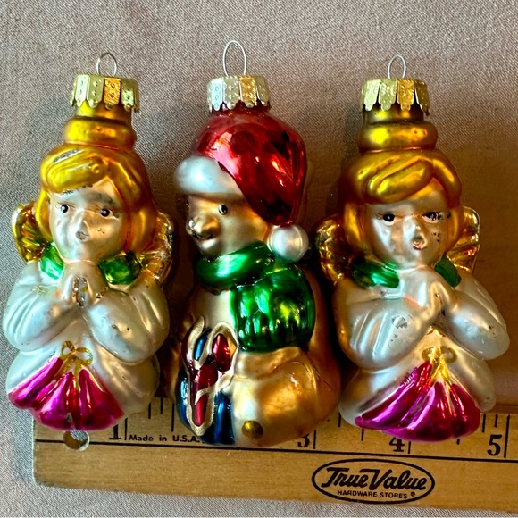 Vintage Ornaments Set of 3, Made in China. 2 Angels, 1 bear Hand blown NO BOX - Picture 9 of 10